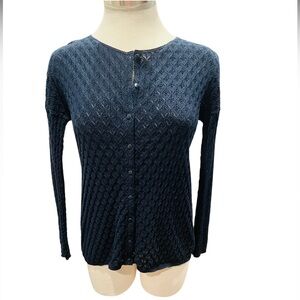 Sezane Navy Blue Cable Knit Cardigan